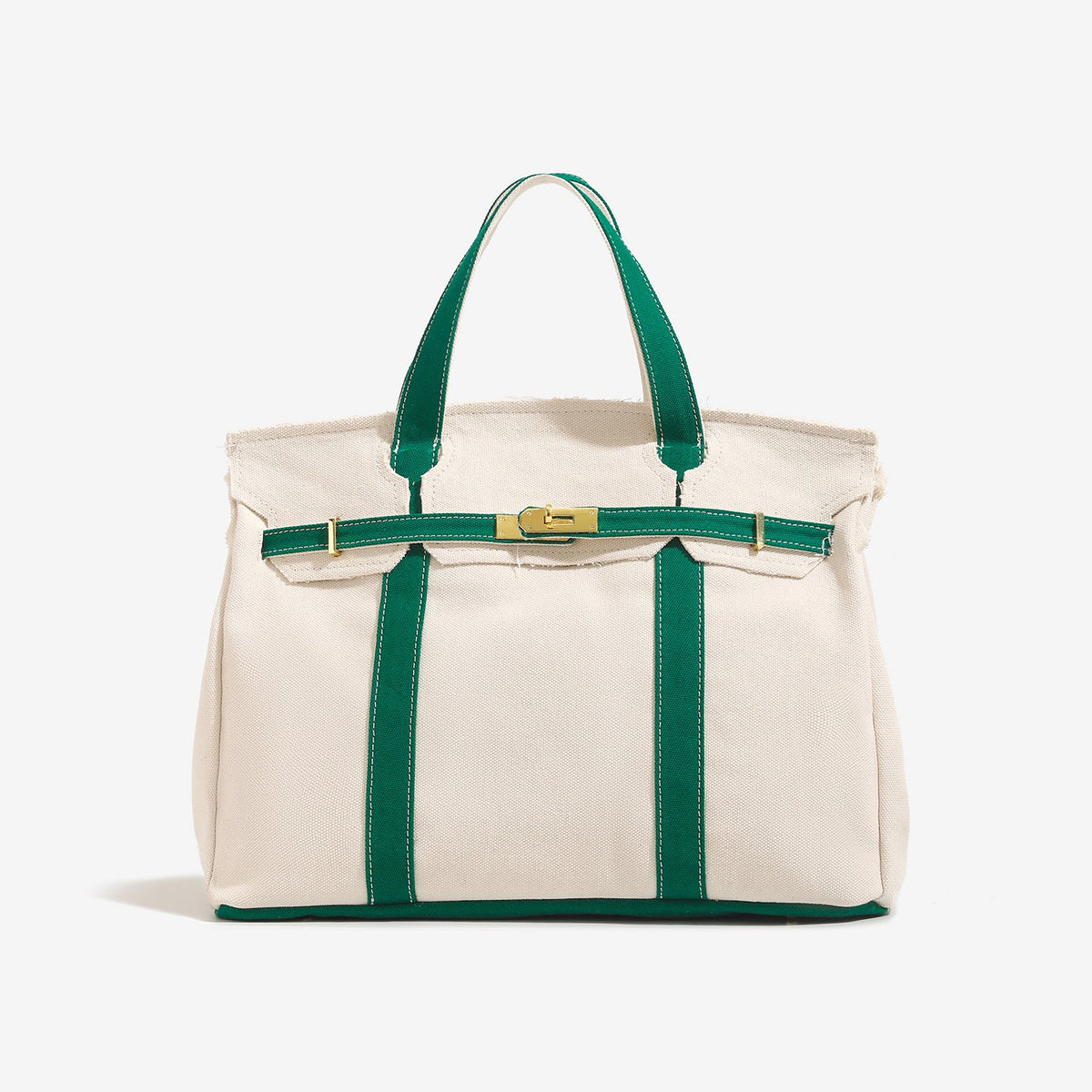 Camille front view with green handles and trim.